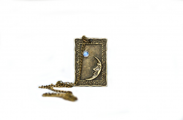 Mond Kette Mondstein / Geschenk für Sie / Himmlischer Schmuck / Vintage Schmuck / Bronze Kette Mond / Besonderes Geschenk / Geburtsstein